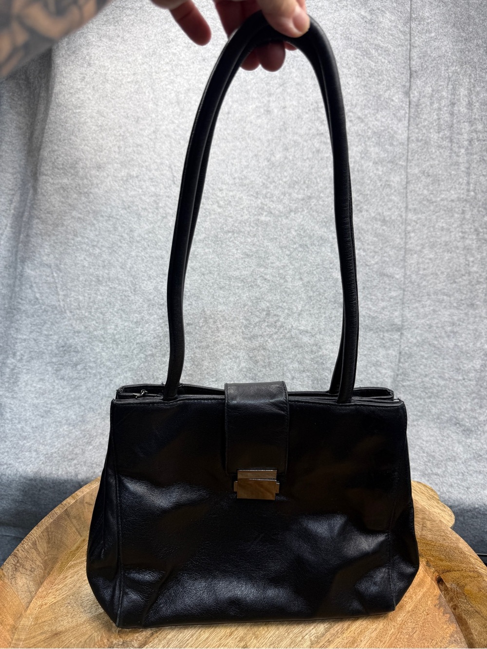Y2K Leather Tote Wilsons Black Minimalist Shoulder Bag